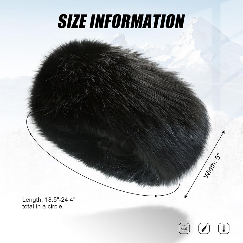 RANOME Faux Fur Headband for Women Elastic Fuzzy Thick Earmuffs Winter Headwrap Ear Muffs Furry Ear Warmers Cold Weather (Black) - Image 4